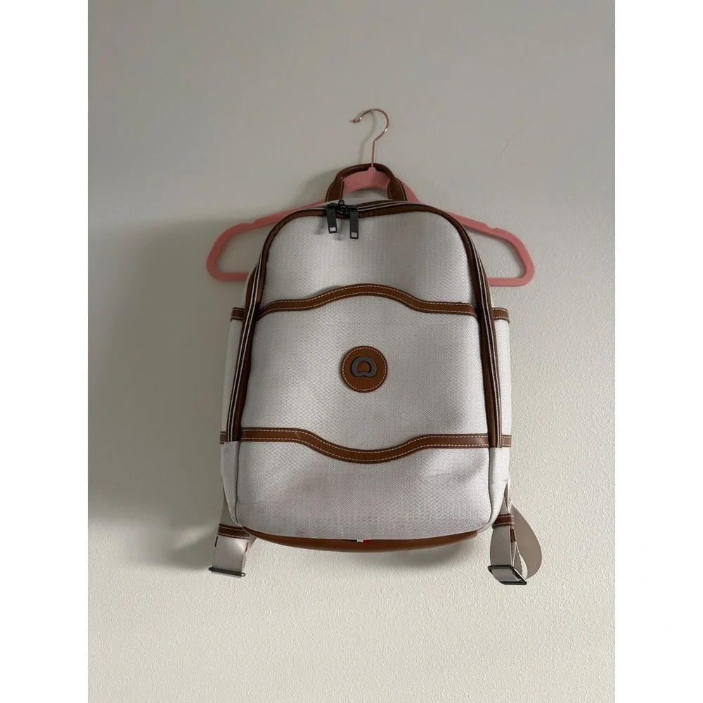 Delsey Paris Chatelet Air 2.0 Laptop Backpack Angora White Vegan Leather Trim